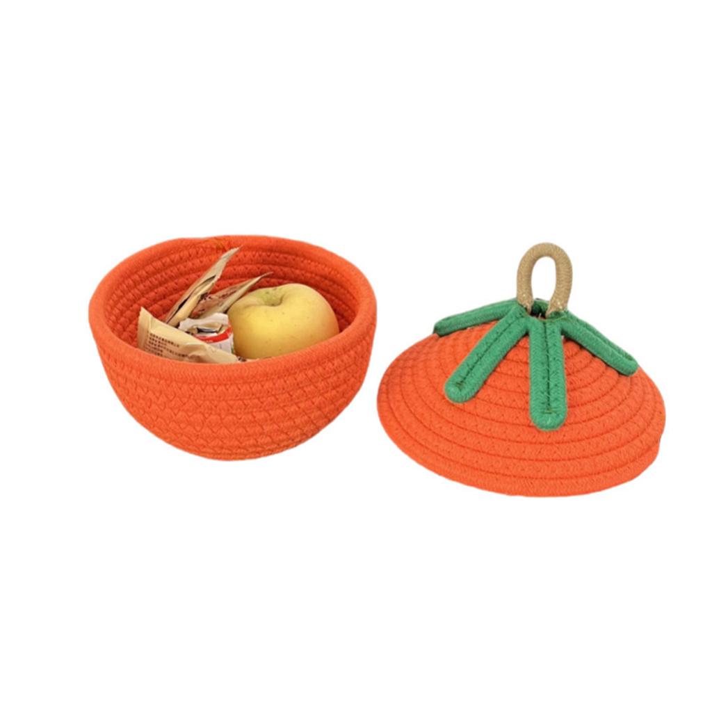 Корзина для хранения из хлопковой веревки в форме тыквы, плетеная вручную, для закусок, настольный органайзер для дома или офиса, украшение прихожей