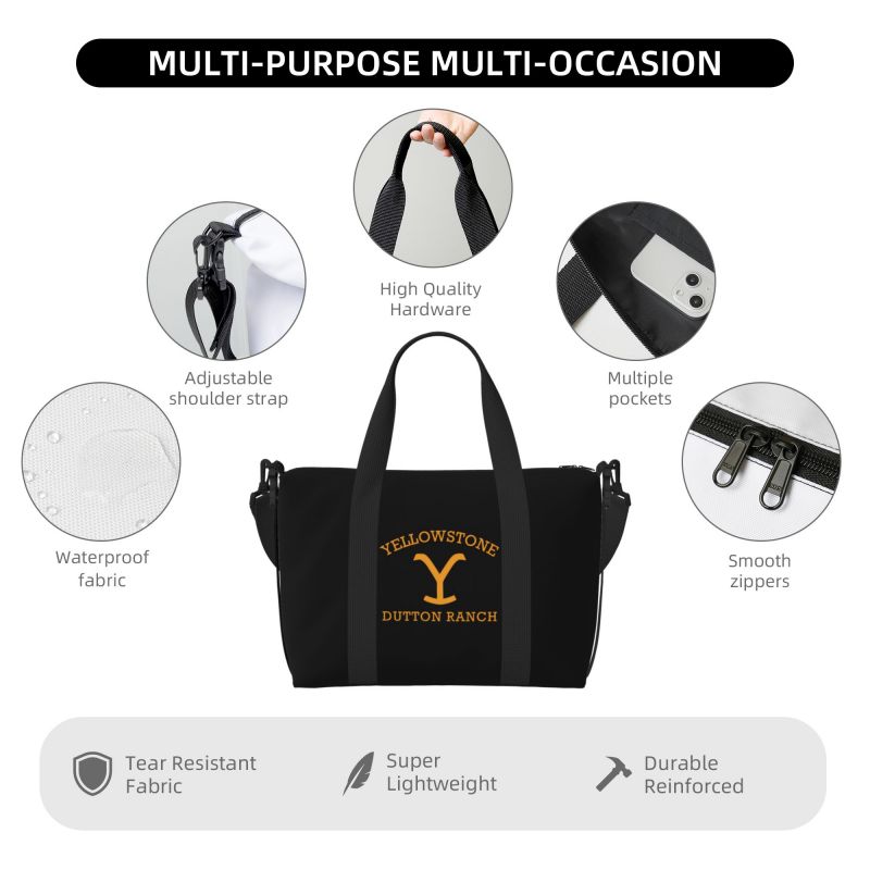 Yellowstone Dutton Ranch Graphic Print Travel Duffel Bags Unisex Waterproof Foldable Luggage Bag Lightweight Durable Handbag