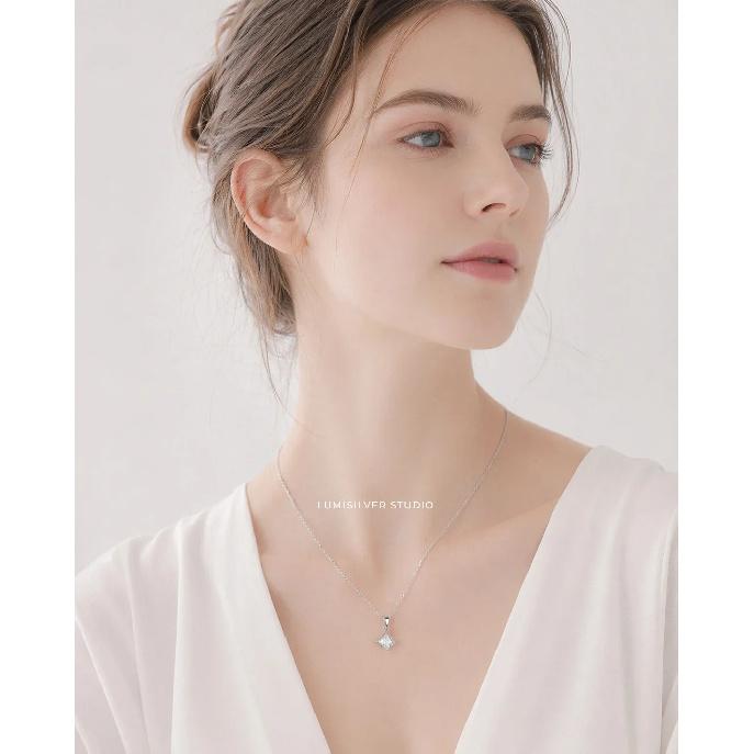 Hot Selling Cross‑border S925 Sterling Silver Princess Cut Moissanite Pendant Necklace for Women, Clavicle Chain, Valentine's Da