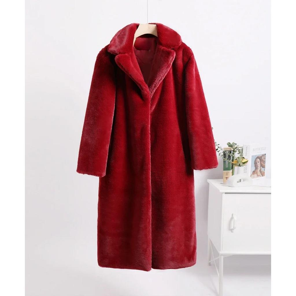 Winter Women High Quality Faux Rabbit Luxury Long Fur Coat Lapel OverCoat Thick Warm Female Plush Jacket Large Size 5XL