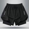 Men Swim Shorts Slim Fit Double Layers Quick Dry Conservative Breathable Swimming Drawstring Elastic Waist Swimming Trunks Water Sports Jogging Shorts