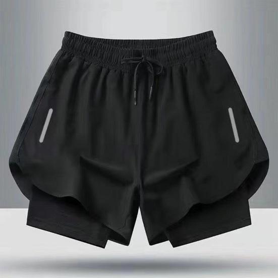 Men Swim Shorts Slim Fit Double Layers Quick Dry Conservative Breathable Swimming Drawstring Elastic Waist Swimming Trunks Water Sports Jogging Shorts