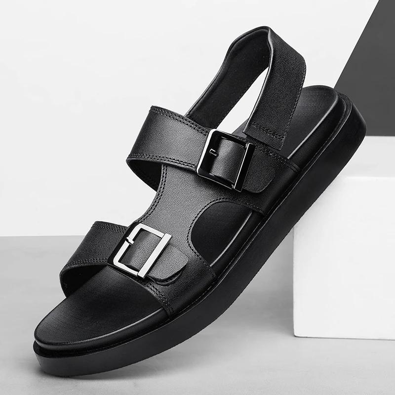 Fashion Summer Outdoor Genuine Leather Antiskid Sandals Men Casual  Leather Non-slip Breathable Tooling Shoes Soft Bottom Walking Shoes