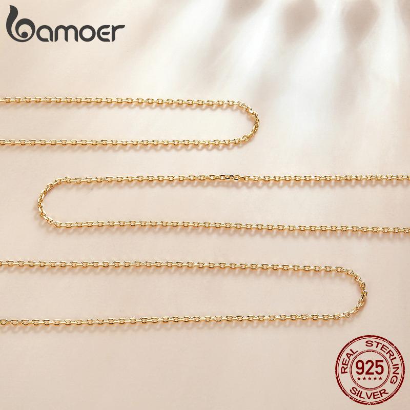 BAMOER стерлингового серебра 925 пробы основной кабель позолоченный регулируемое длинное ожерелье для женщин модные украшения