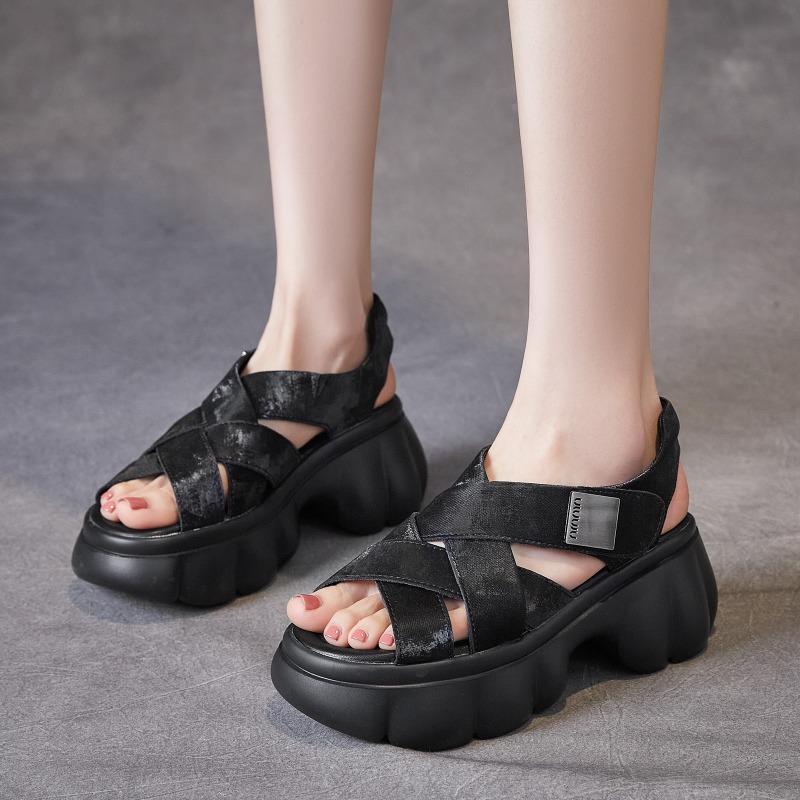 2025 Летняя обувь из натуральной кожи, женские босоножки на платформе, модные брендовые туфли на высоком каблуке, женские туфли для вечеринок, элегантные босоножки на высоком каблуке 8 см