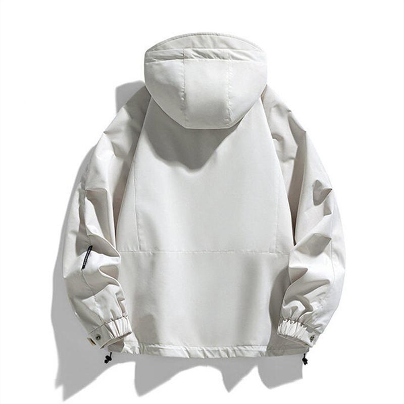 Spring Autumn Hooded Jackets Men Solid Color Vintage Cargo Outerwear Mens Outdoor Windproof Waterproof Jacket Loose Couple Coats