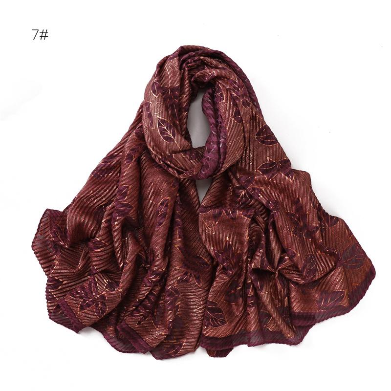 80*180cm Women Leaf Striped Cotton And Linen Long Hijab Fashion Scarf Lady Wraps Shawls Muslim Headband Islamic Scarves