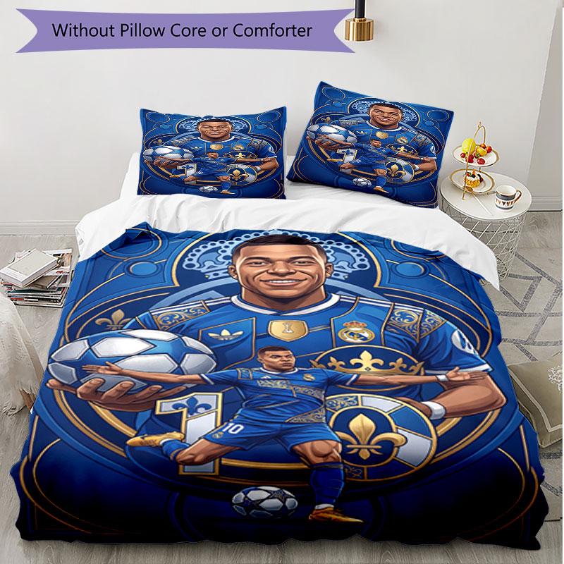 3pcs Duvet Cover Set (1*Duvet Cover + 2*Pillowcase, Without Core), Kylian Mbappe Print Soft All‑Season Bedding Set, Home Bedroom Decor Gift