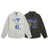 Mens Long Sleeve Shirt Graphic Letter Print Loose Fit Street Style Casual Button Up