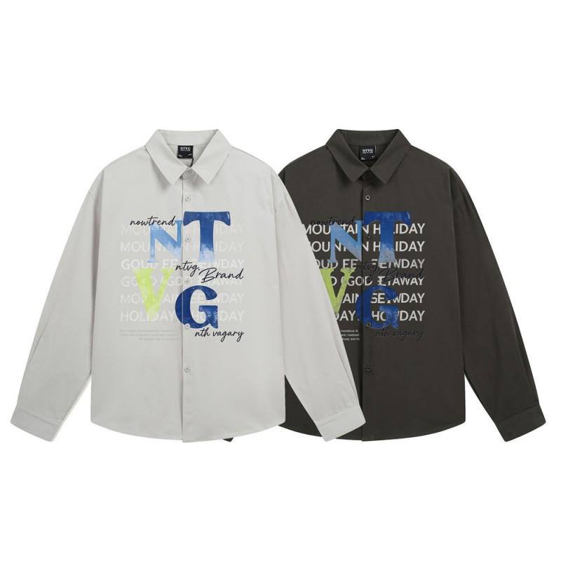 Mens Long Sleeve Shirt Graphic Letter Print Loose Fit Street Style Casual Button Up