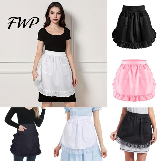 Waterproof Apron with Pockets Half Butterfly Bow & Lace Hem Waist for Kitchen Design Coffee Shop Bistro Adjustable Ties Cafe Server Waitress