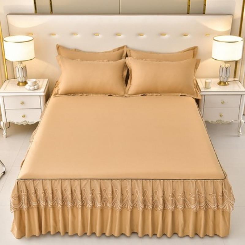 Lace Bed Skirt Bedspread Single Piece Ruffled Solid Color Bedspread Single Layer Brushed Princess Style Three-Piece Set