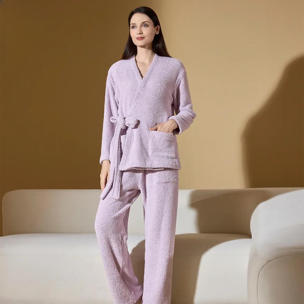 Новая полубархатная пижама женская зимняя утолщенная флисовая подкладка коралловый бархат домашняя одежда плюшевый костюм