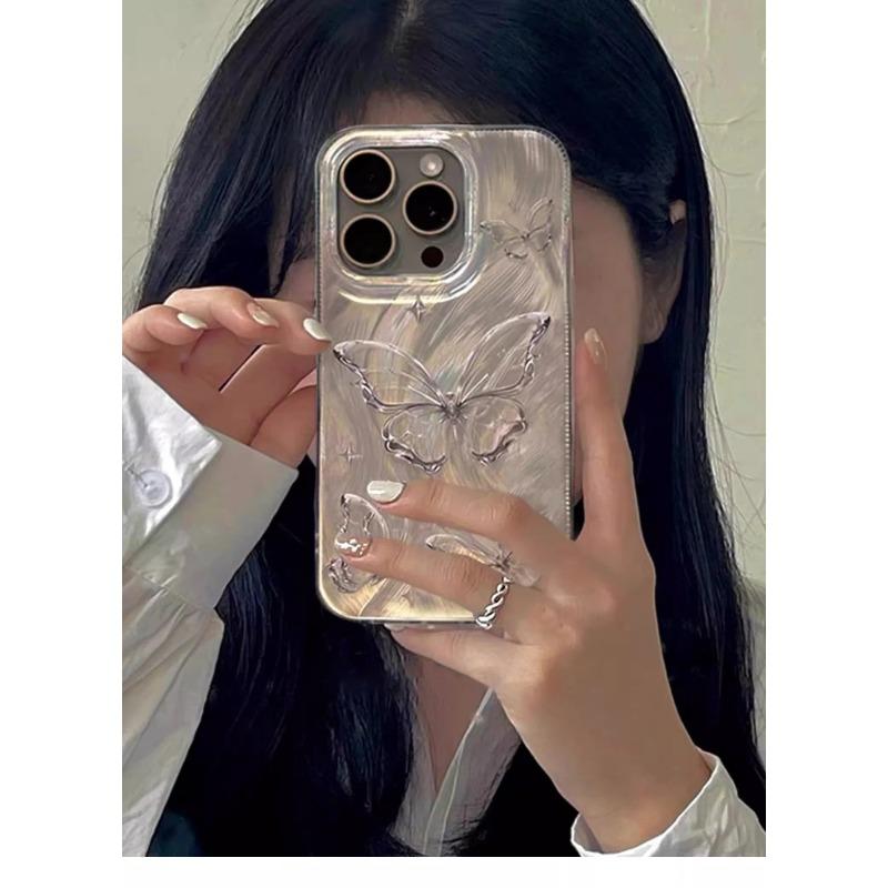 Роскошный лазерный блестящий чехол-бабочка для iPhone 11 12 13 14 15 16 Pro Max Plus, модный противоударный чехол с защитой объектива