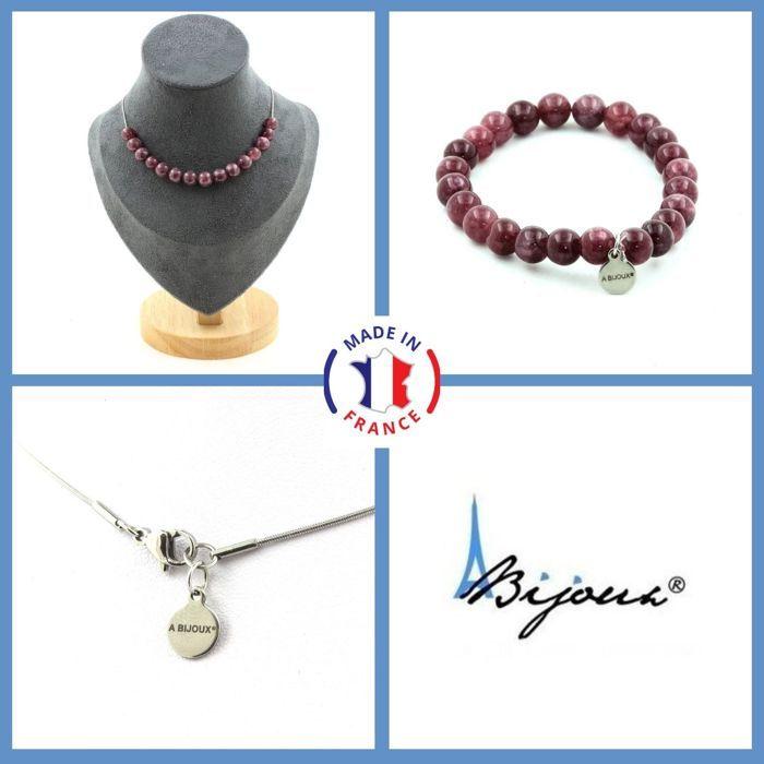 Stones and Minerals. Jewelry Set Bracelet Necklace 15 Lepidolite Beads 8 Mm. Chain In Customizable Size.