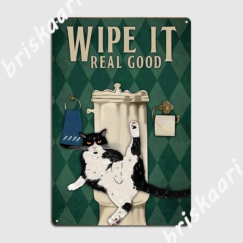 Tuxedo Cat Toilet Funny Quotes Retro Poster Metal Plaque Poster Cinema Kitchen Party Printing Tin Sign Poster