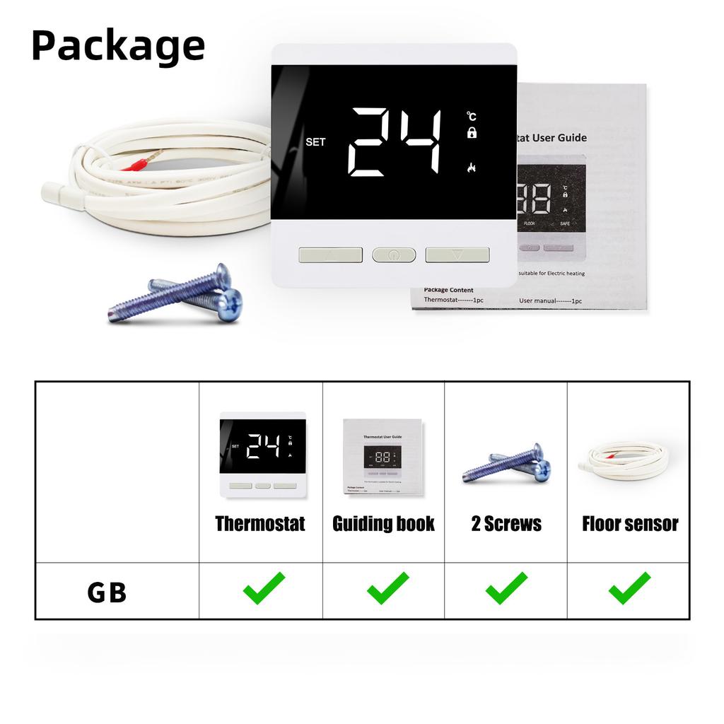 Minco Heat 220В±20% 50Гц МАКС. 25А 44-светодиодный экран Ручной режим кнопок для термостата напольного отопления с внешним датчиком 3 м
