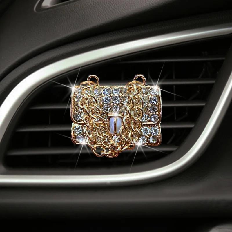 2Pcs/set Car Accessories, A Sparkling Golden Car Air Freshener Clip, Girl's Wallet, A High-heeled Car Scent Diffuser,Car Decorations.