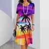 Hawaii Coconut Tree Print Women's Dresses Vacation Long Dresses Female Clothing Summer One-piece Dress