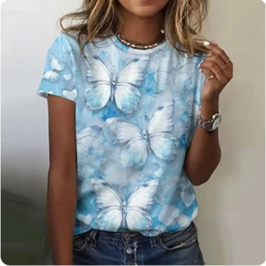 Женская футболка с короткими рукавами и 3D-принтом Holiday Weekend Basic с круглым вырезом и обычным цветочным принтом