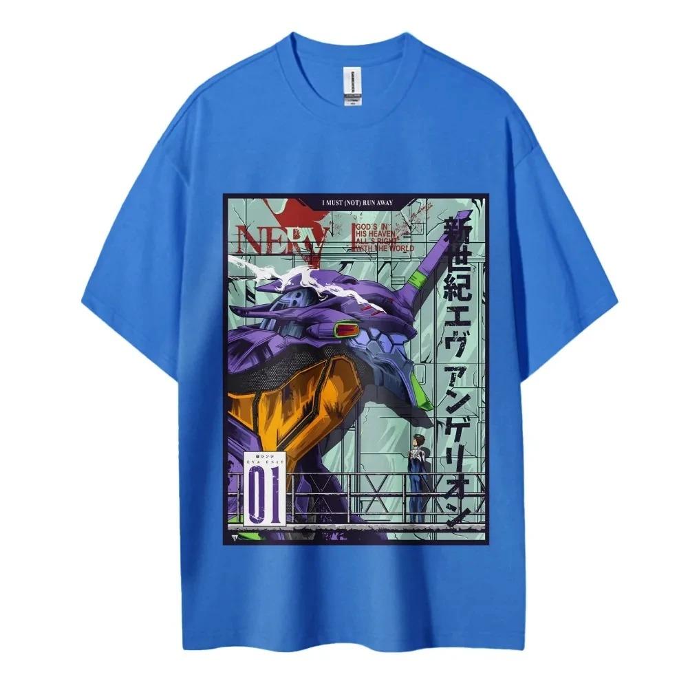 Хлопковая унисекс футболка с круглым вырезом по мотивам аниме Neon Genesis Evangelion, удобная, с коротким рукавом, спортивная и повседневная, для мужчин и женщин