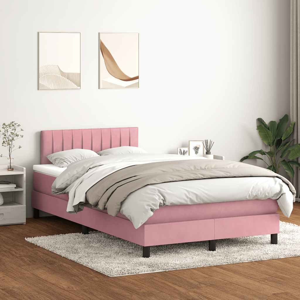 Pink Velvet Box Spring Bed with Mattress & LED Lighting 120 x 220 cm