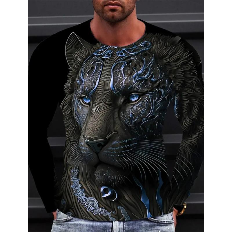 Футболка с длинным рукавом Lion для мужчин, повседневная верхняя модная спортивная одежда Harajuku 3D полная печать, уличная одежда 2024