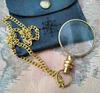 Brass Magnifying Glass Magnifier with Chain Leather Case Paper Reader Gift