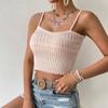 Women Summer Spring Solid Color Strap Knitted Bare Midriff Vest Crop Top