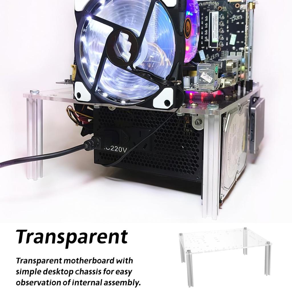 OATIPHO PC Case, Open Frame, Acrylic Panel, MicroATX Compatible, Desktop, Workspace PC Frame, Rack, Space-Saving