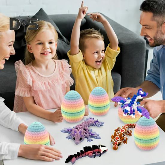 6 шт. Яйцо дракона, 3D-печатное градиентное яйцо с животным внутри, шарнирная игрушка-дракон для домашнего декора, детский подарок на день рождения, Пасху