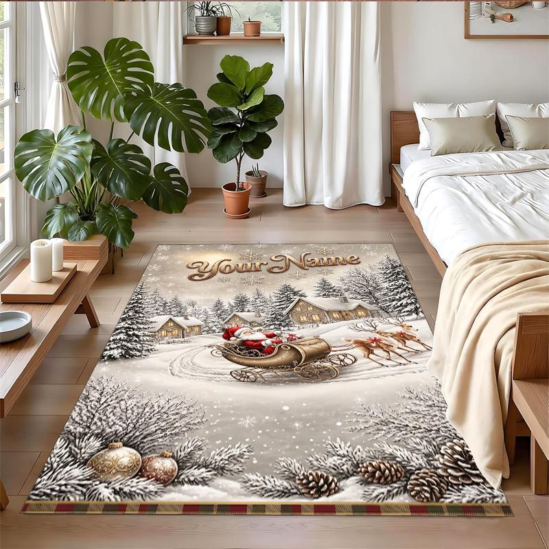 Christmas Custom Name Printed Square Area Rug Soft Non Slip Floor Carpet For Bedroom Holiday Gift
