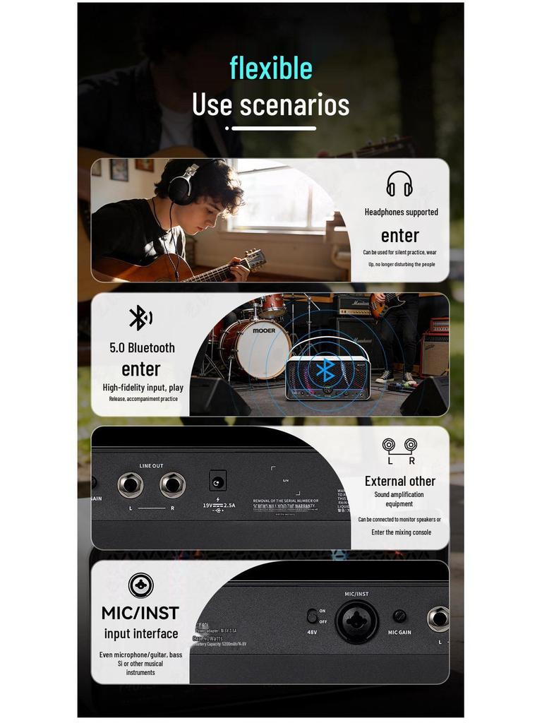 MOOER Magic Ear F40i Li Портативный Bluetooth-усилитель-динамик для электрогитары и бас-гитары