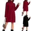 Женское свободное и удобное теплое платье в рубчик с высоким воротом и длинным рукавом