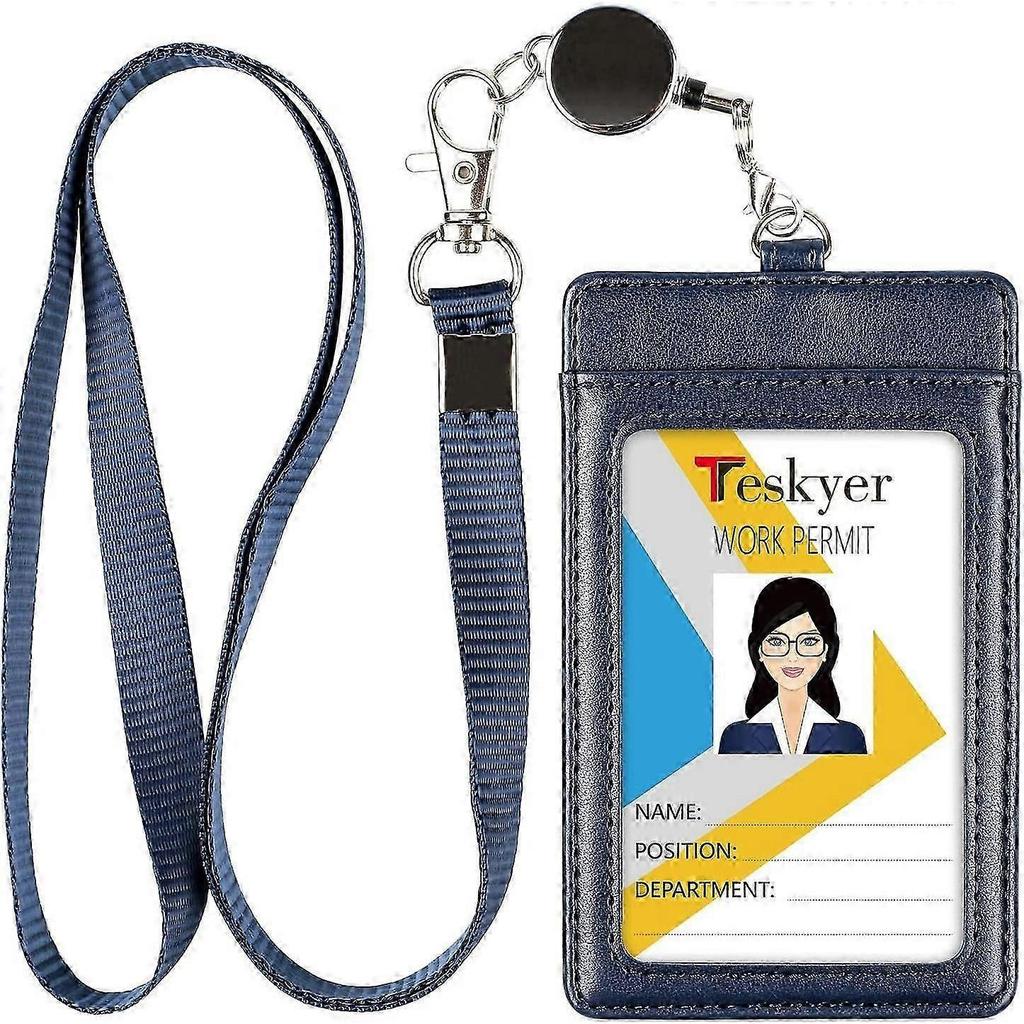 Business Card Holder with Retractable Lanyard, Badge Holder with Clear Window, Holds 2 Cards