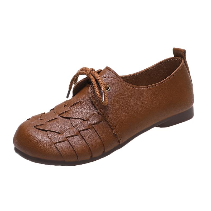 2024 2024 Женские новые весенне-летние туфли с круглым носком и плоской подошвой Женские кожаные туфли с мягкой подошвой Одинарные туфли