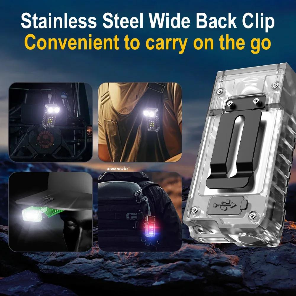 Multifunctional EDC Pocket Led Flashlight Rotating Cap Clip Torches Magnetic Mini Keychain UV Led Torch Light Rechargeable Lamp