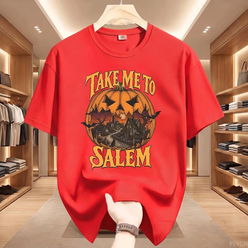 Vintage Halloween Take Me To Salem TShirt Unisex Witch T Shirt Design Cotton Short Sleeve Pumpkin Spooky Season Tees Clothes
