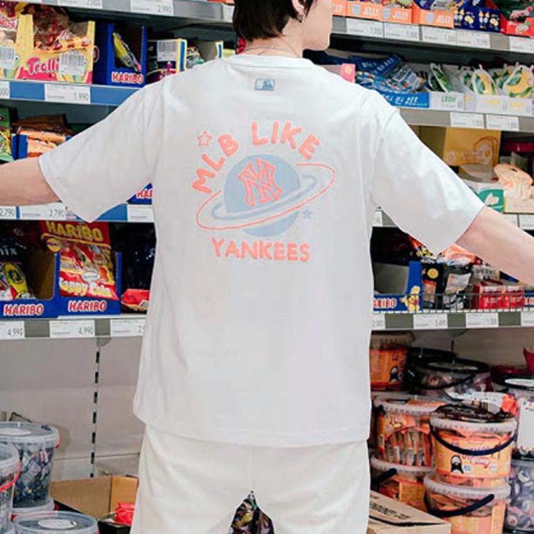 New MLB Set in Sleeve T Shirt Unisex White 31TSP3131-50W