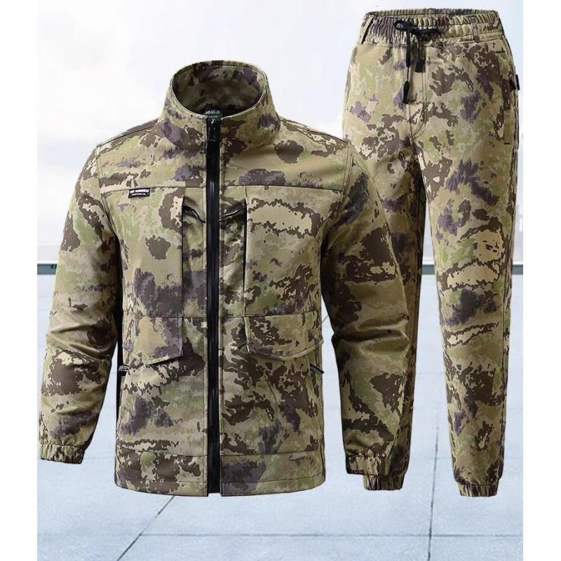 Mens Camo Tactical Workwear Set Breathable Stretch Loose Fit Hiking Camping Outdoor Sports