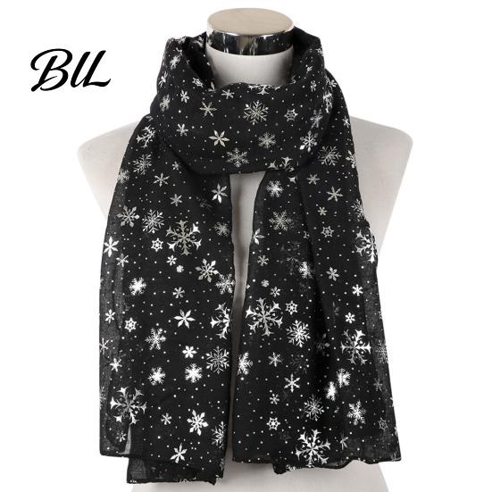Lightweight Winter Layering Glitter Sparkly Foil Snowflake Print Scarf for Women, Christmas Warm Fashionable Neckwear Theme Shawl Wrap, Fall