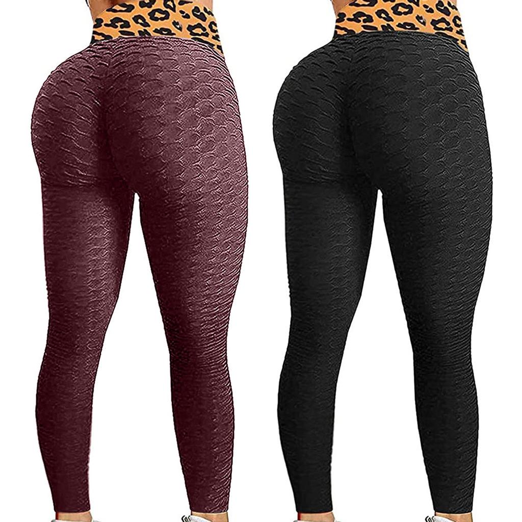 2PC Women Fashion Print Yoga Pants Plus Size Casual High Waist Sport Pants