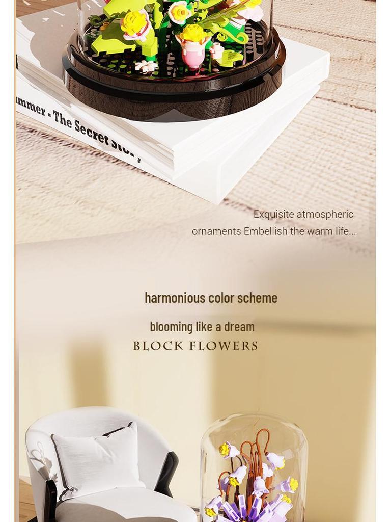 Сохраненный цветок с крышкой, строительные блоки из микрочастиц - украшение для стола, подарок на День защиты детей