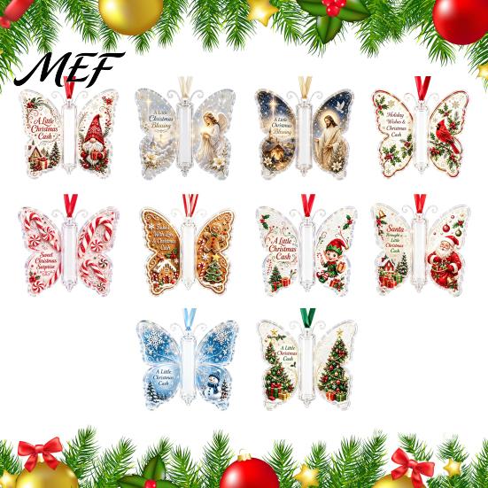 Reusable Money Holder Ornament Christmas Ornament, Acrylic Cash Hanging Decor with Vintage Tree Gift Case Butterfly Print, Holiday Party Supplies