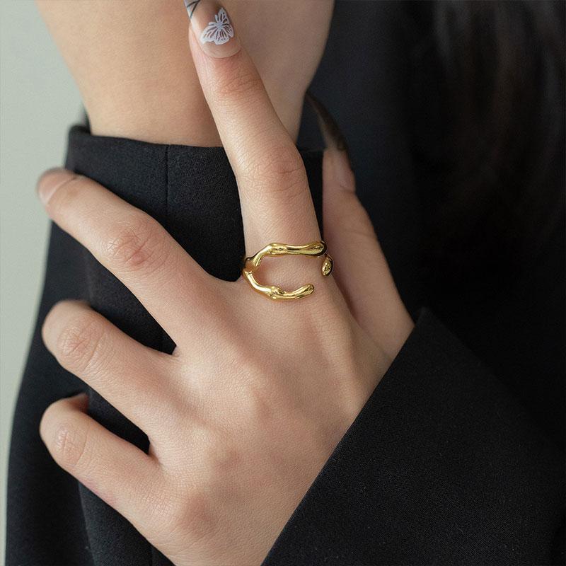 Модные 925 Серебряные Панк Изогнутые Кольца Открытия Мужские Женские Простой Дизайн Золото Серебряный Цвет Геометрическое Кольцо На Палец