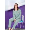 Wide Fit Mother's Winter Long Sleeve Green Plus Size Pajama Set - Single Flower