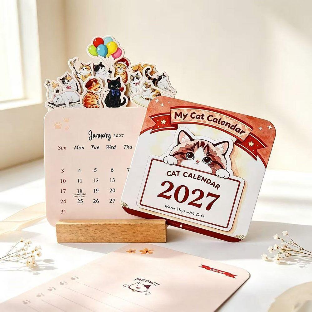 Paper 2027 Desk Calendar Floral Artwork Monthly Wooden Stand Calendar Wooden Base Home Office Calendar Home Office Decorative