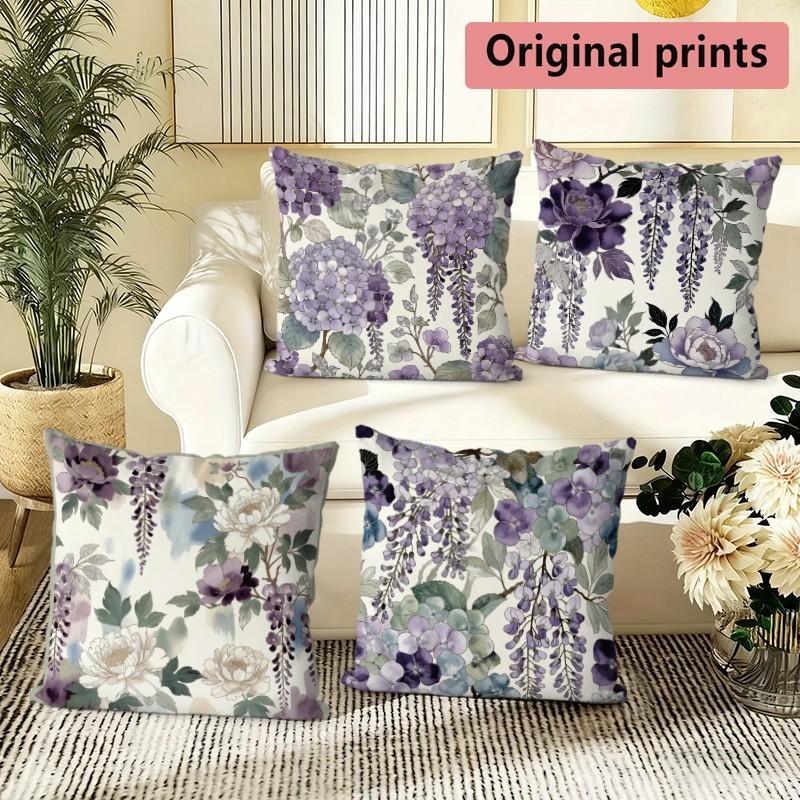 Purple Watercolor Floral Throw Pillow Covers Pattern Cushion Cover Suitable for Sofa Bedroom Car Pillow Cover