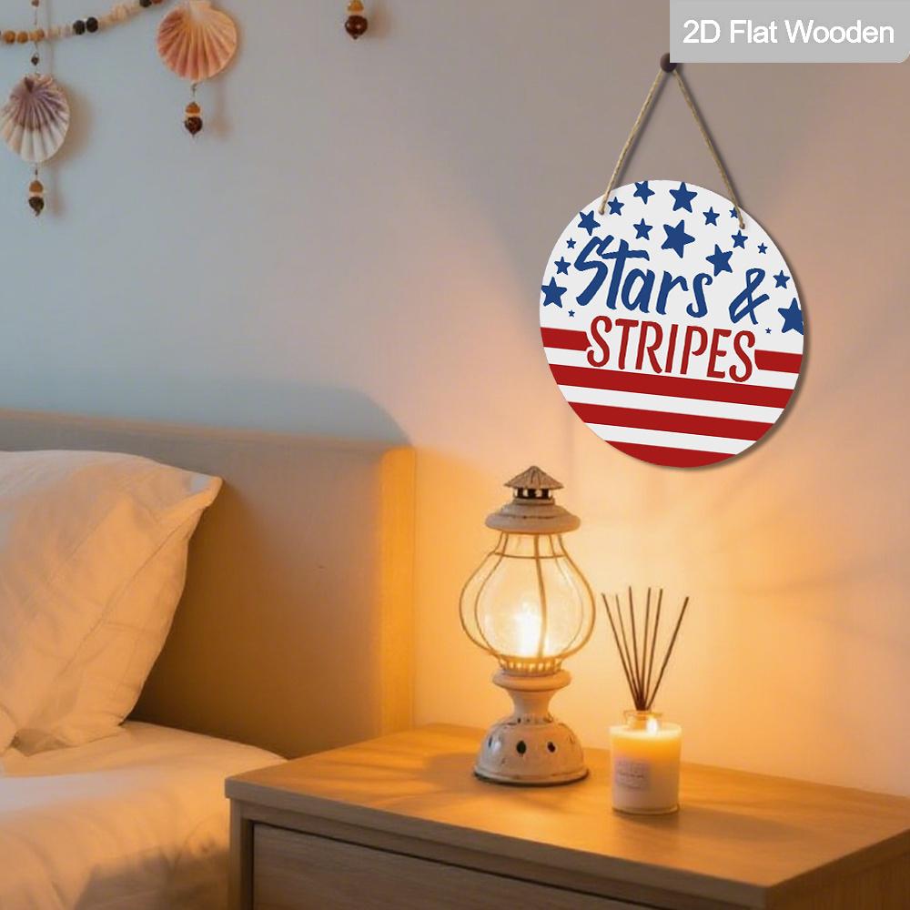 2D Flat "Stars & Stripes" 4th of July Door Decor with Red White Blue Stars and Stripes, Rustic Farmhouse Independence Day Wall Art, Perfect Gift for