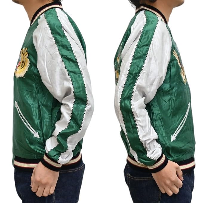 Tailor Toyo Souvenir Jacket Acetate Sukajan ROARING TIGER JAPAN MAP Taylor Toyo TT15682-145 × (JP, Alphabet, XL, Green)